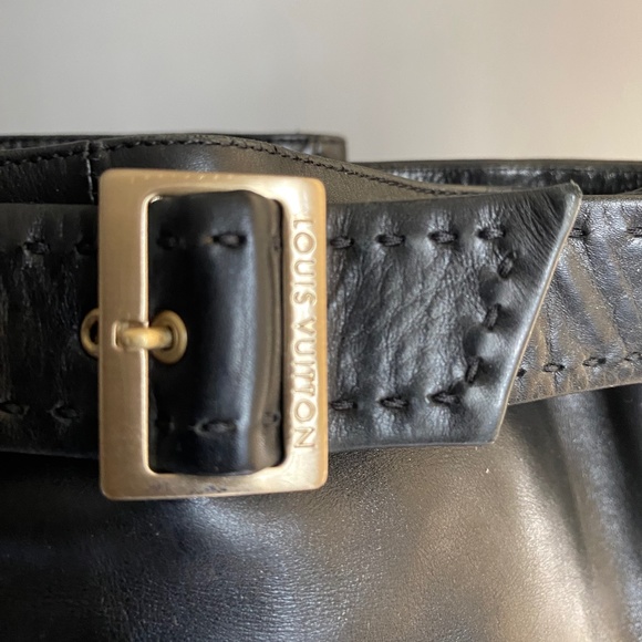 Louis Vuitton black leather zipper knee high boots heels 37.5 silver buckle 7.5 - Picture 9 of 15